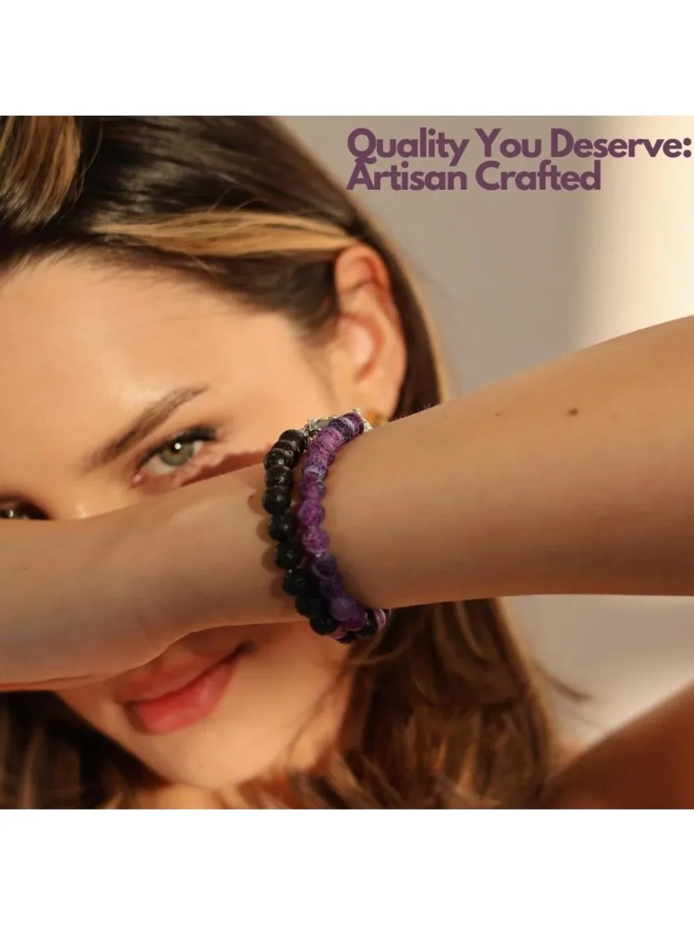 Couples Magnetic Healing Bracelets Set of 2 - Natural Stone Bead Stretch Gift